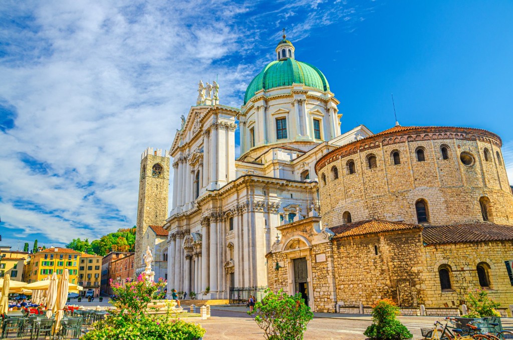 New Cathedral and Old Cathedral in Piazza Paolo VI in Brescia, a historic city one hour from Lake Garda